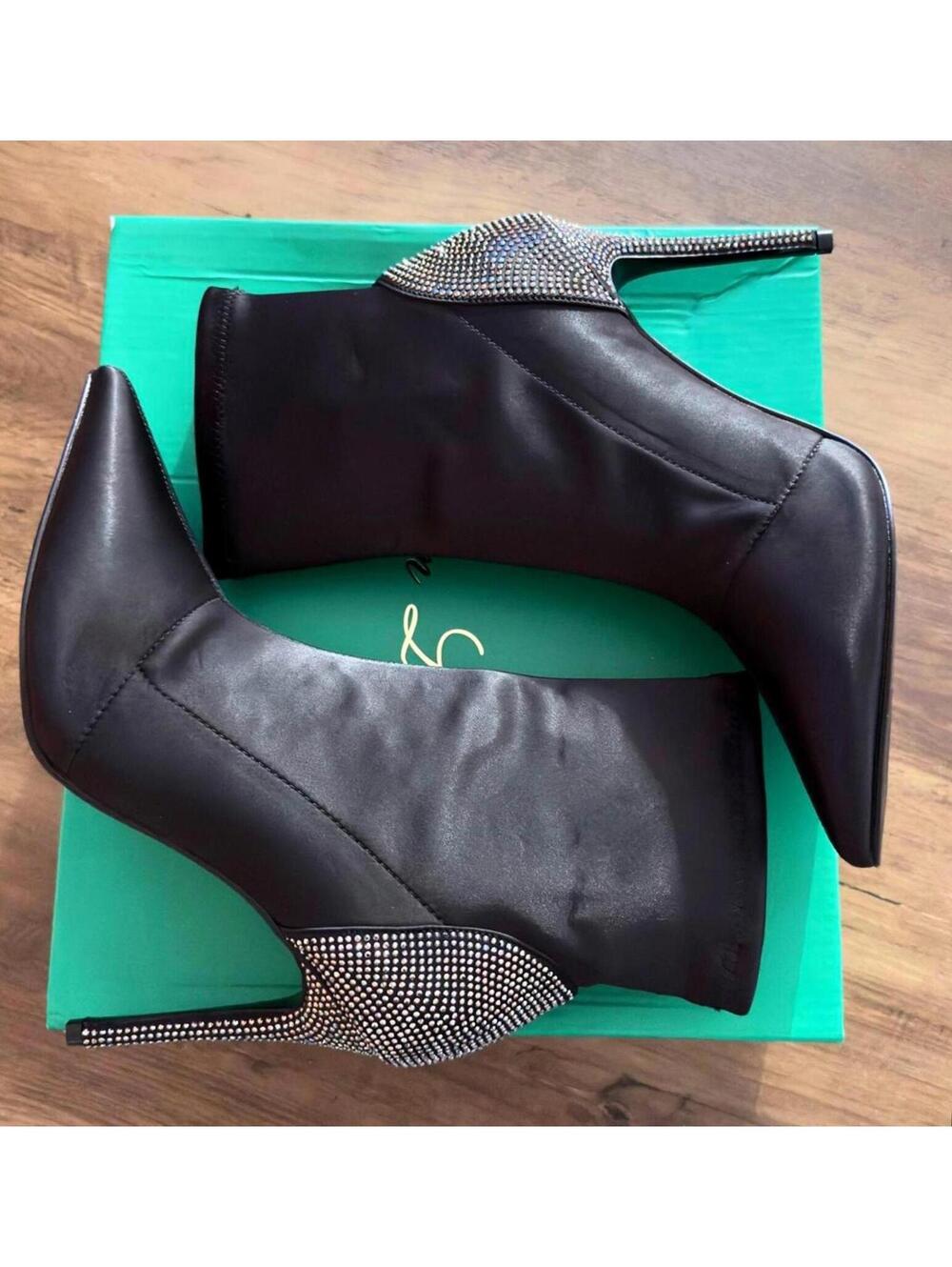 Lauren Lorraine Black Rhinestone High Heel Boots Women Size 9.5
